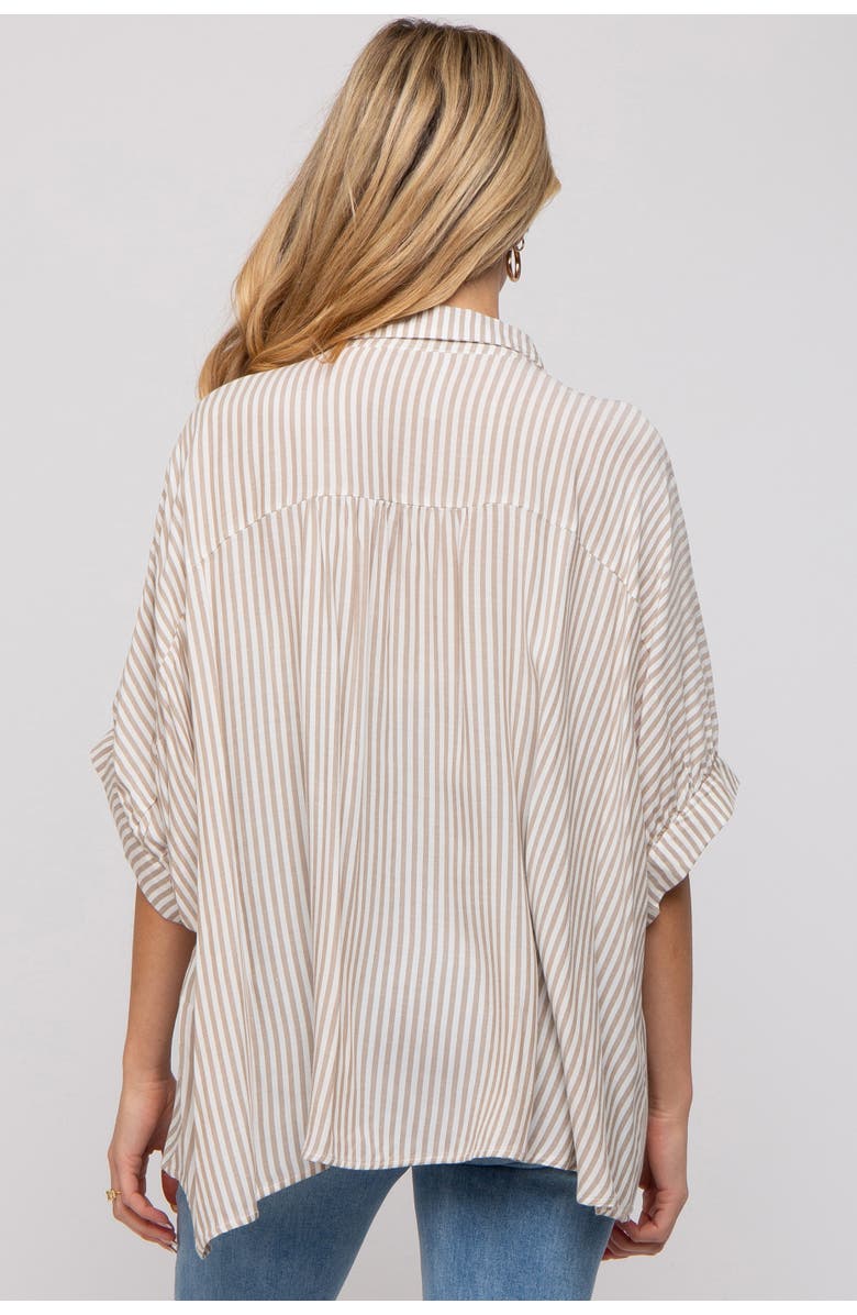 PinkBlush Striped Button Up Dolman Top, Alternate, color, Taupe