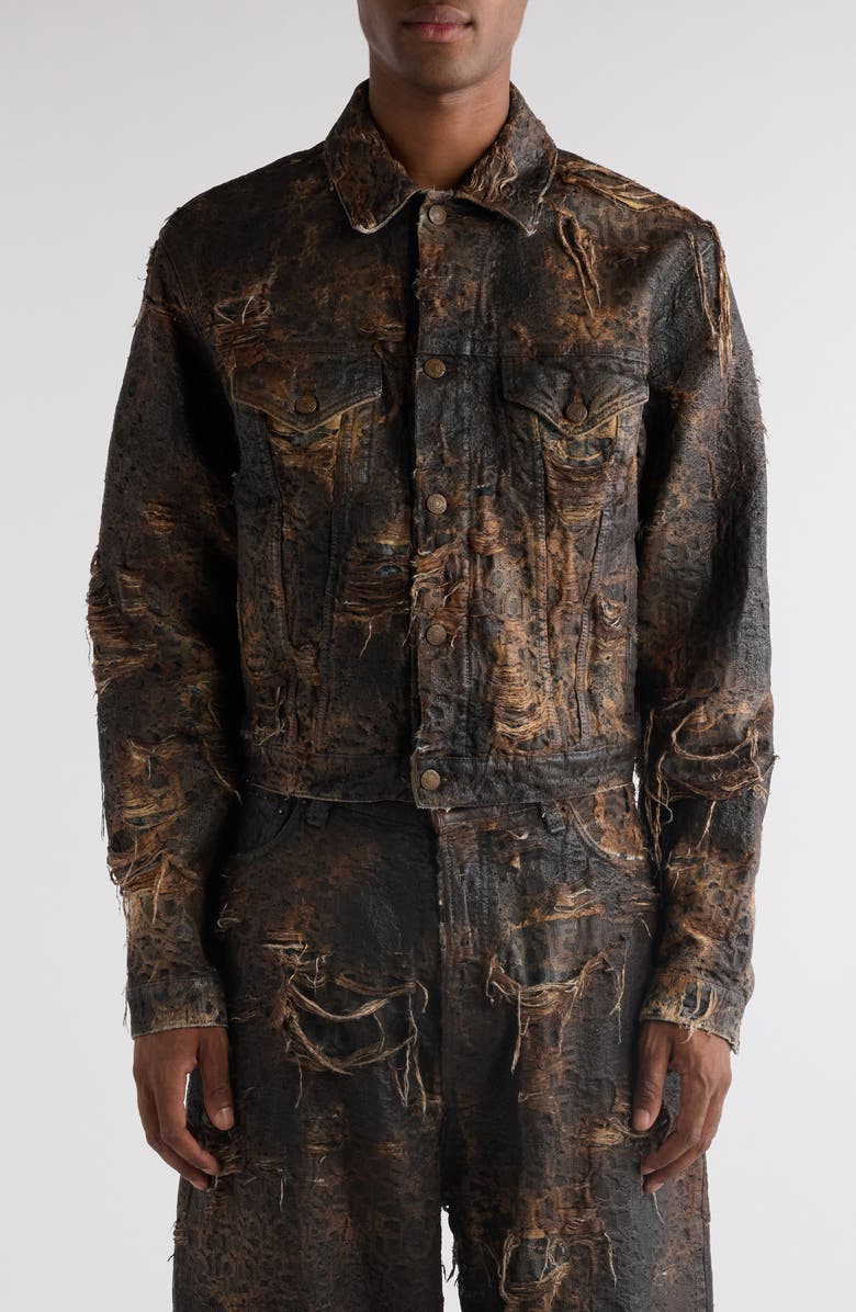 Acne Studios Distressed Monogram Coated Denim Jacket, Main, color,