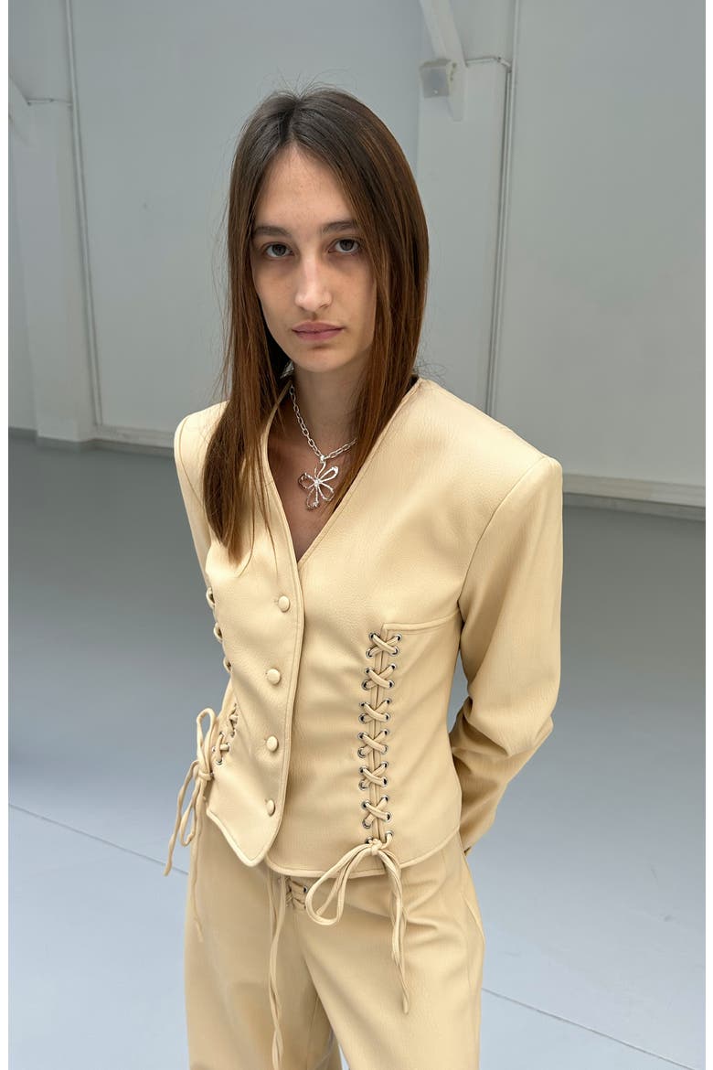 Gia Lace Up Faux Leather Jacket, Alternate, color, Beige