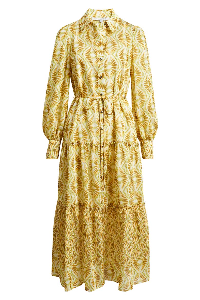 Tile Print Long Sleeve Tiered Shirtdress, Alternate, color, YELLOW MULTI