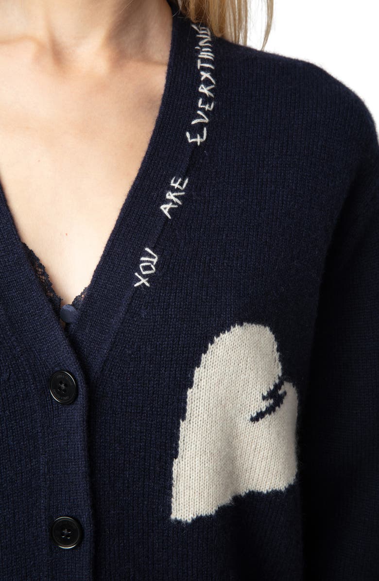 Zadig & Voltaire Travia You Are Everything Heart Cashmere Cardigan, Alternate, color,