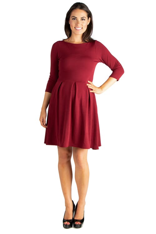 24seven Comfort Apparel Knee Length Fit N Flare Maternity Dress With Pockets In Burgundy