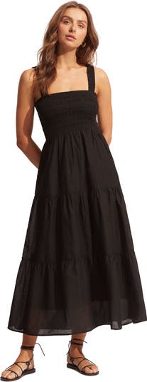 Red Aloha Tiered Cotton Maxi Sundress