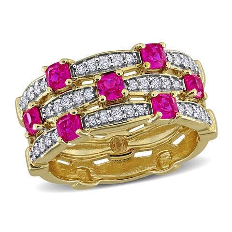 Lab-Created Gemstone & Diamond 3-Row Ring