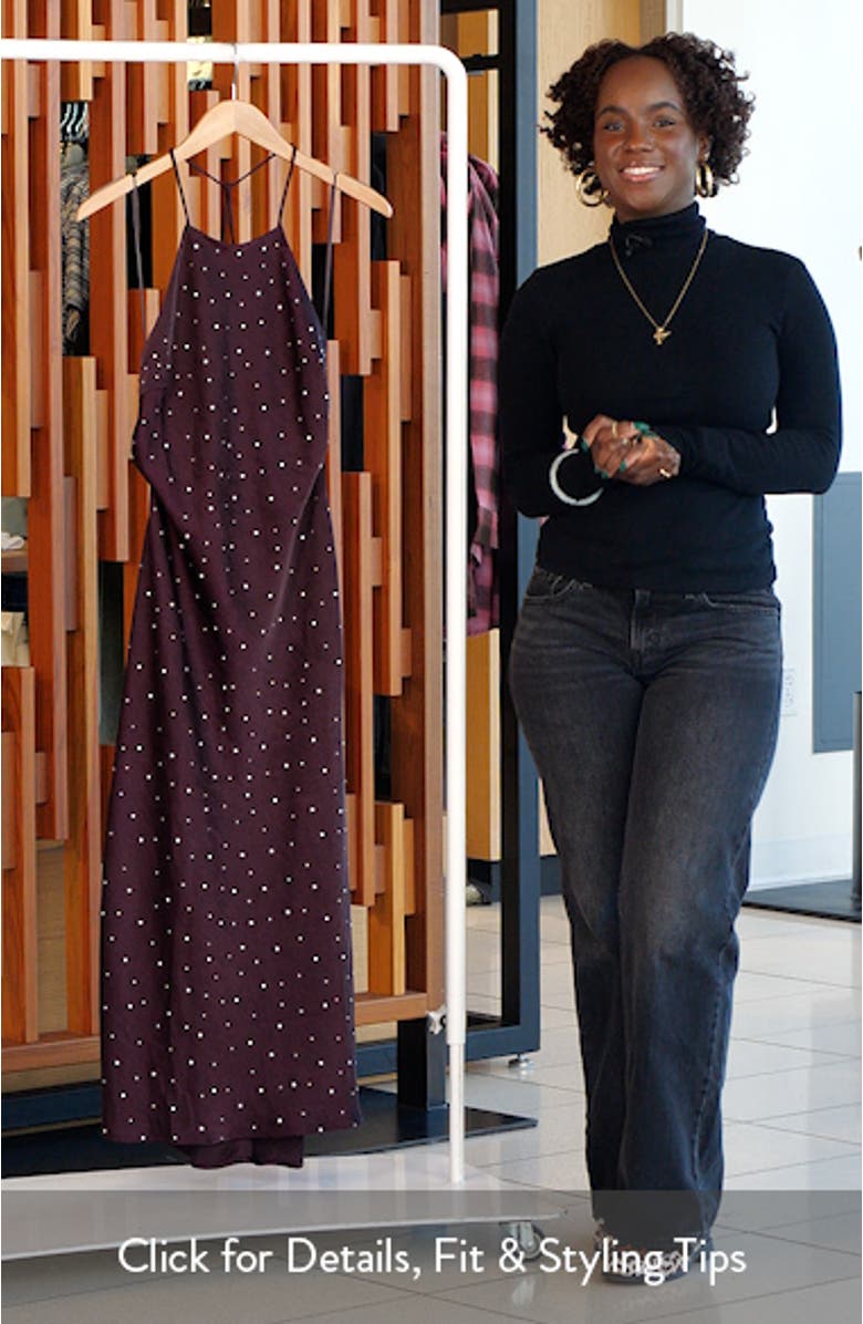 Halley Rhinestone Open Back Satin Midi Dress, sales video thumbnail