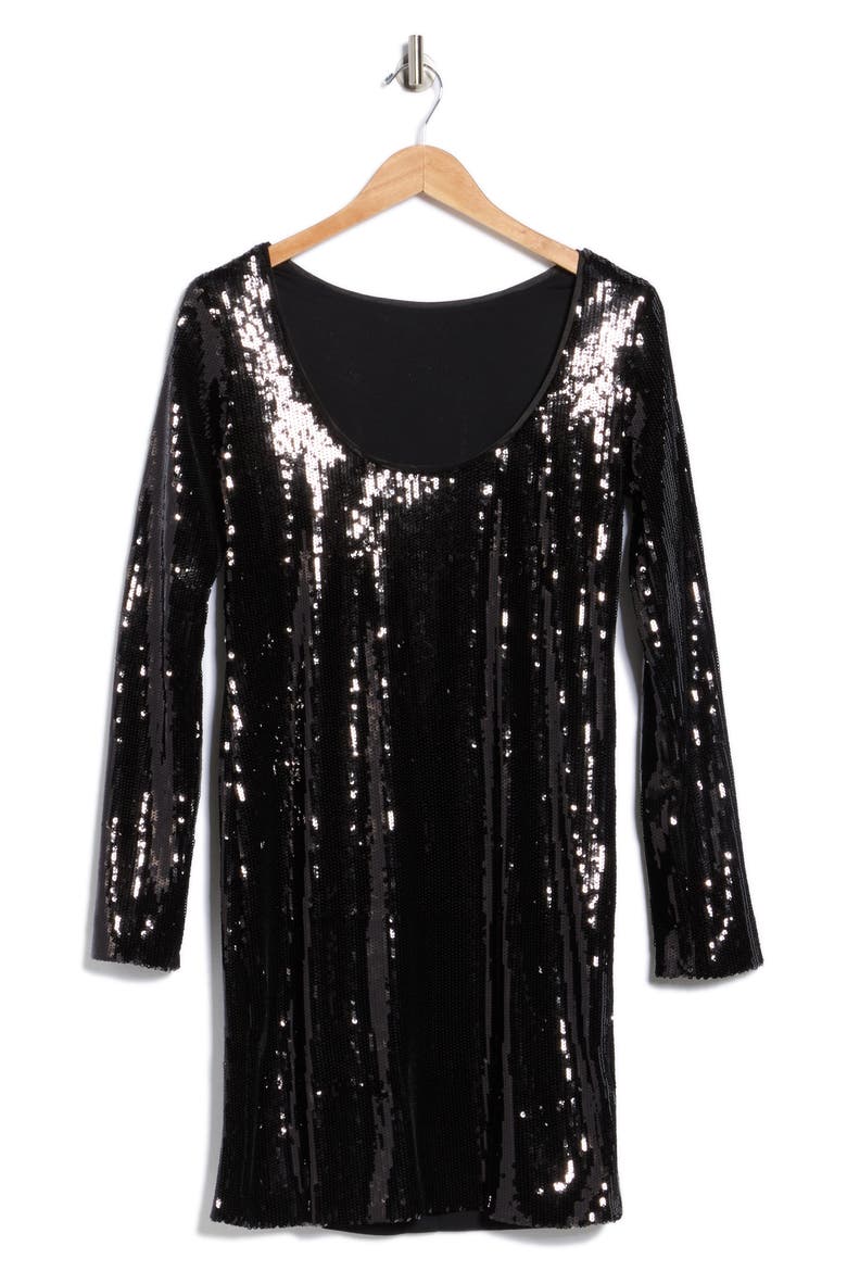 Emaxa Sequin Long Sleeve Minidress, Alternate, color, BLACK