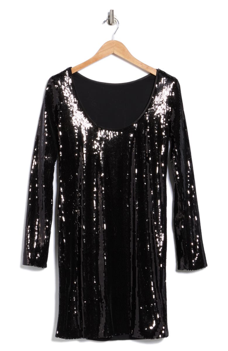 BOSS Emaxa Sequin Long Sleeve Minidress, Alternate, color, Black