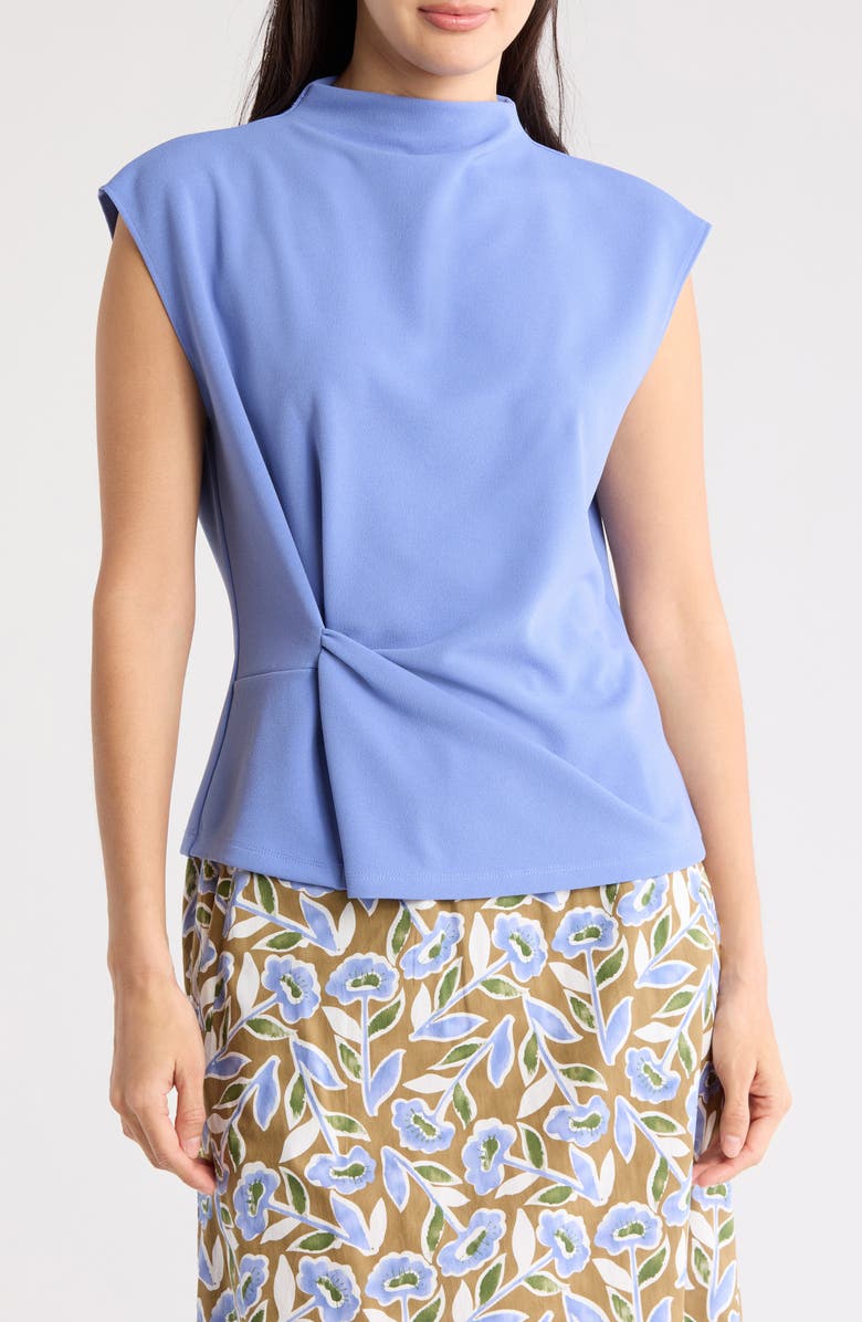 MELLODAY Twist Front Sleeveless Mock Neck Top, Main, color, Dusty Blue