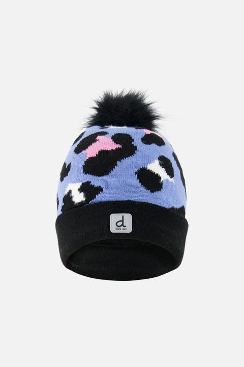Winter Leopard Jacquard Fleece-Lined Pompom Knit Hat