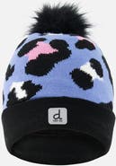 Deux par Deux Winter Leopard Jacquard Fleece-Lined Pompom Knit Hat