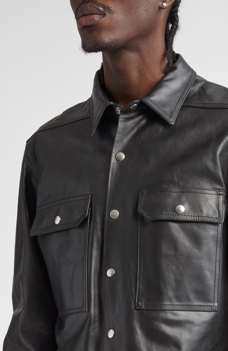 Rick Owens Leather Shirt Jacket, Alternate, color, Black