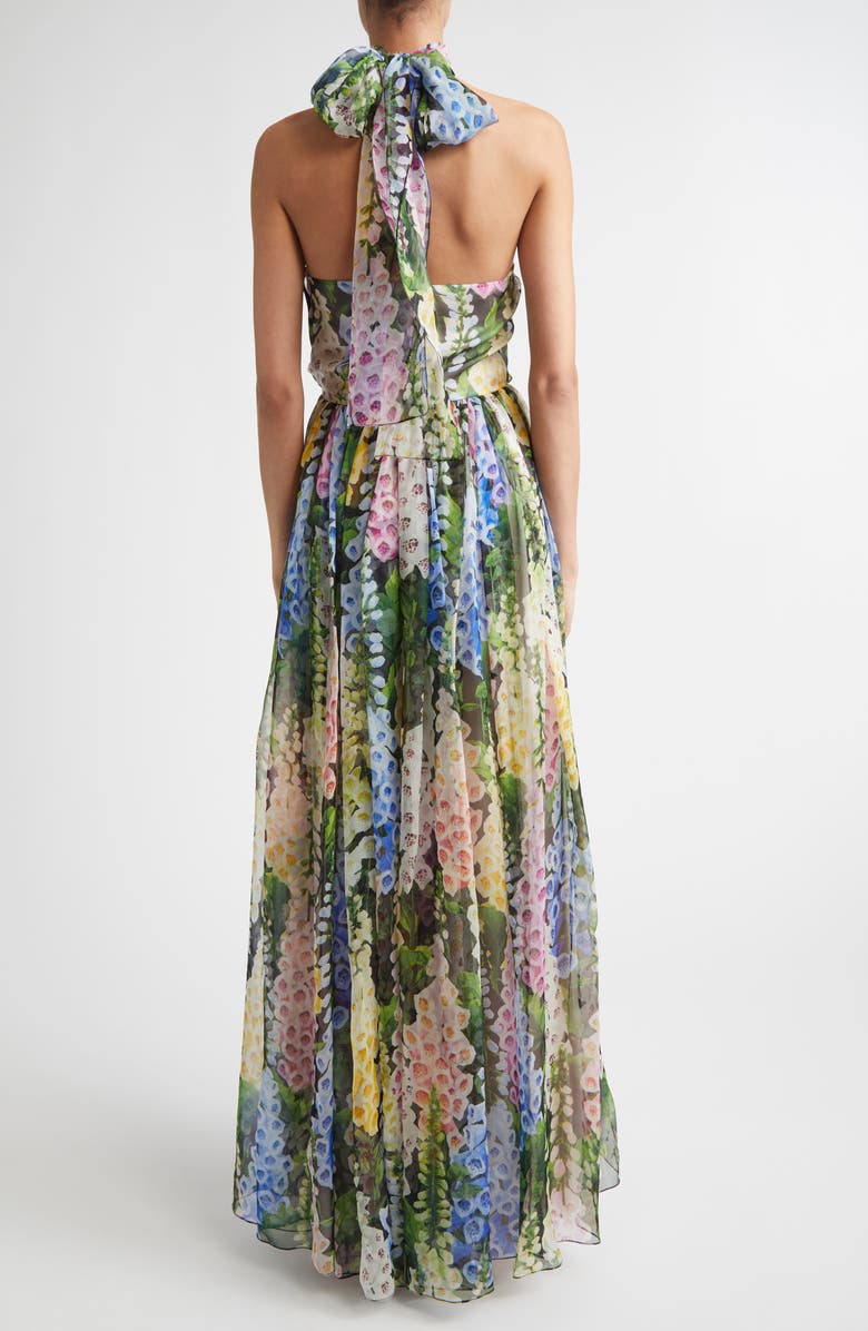 Oscar de la Renta Foxglove Gathered Silk Chiffon Gown, Alternate, color, Black Multi