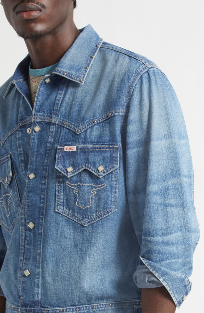 Double RL Studded Denim Snap-Up Shirt Jacket, Alternate, color, Dillon Wash