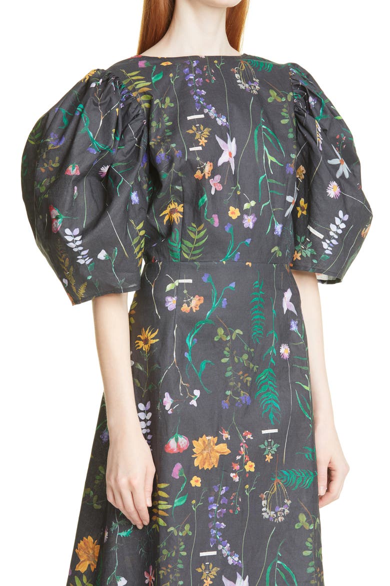 Bleeding Hearts Scrapbook Print Puff Sleeve Open Back Linen Dress, Alternate, color, SCRAPBOOK FLORAL PRINT