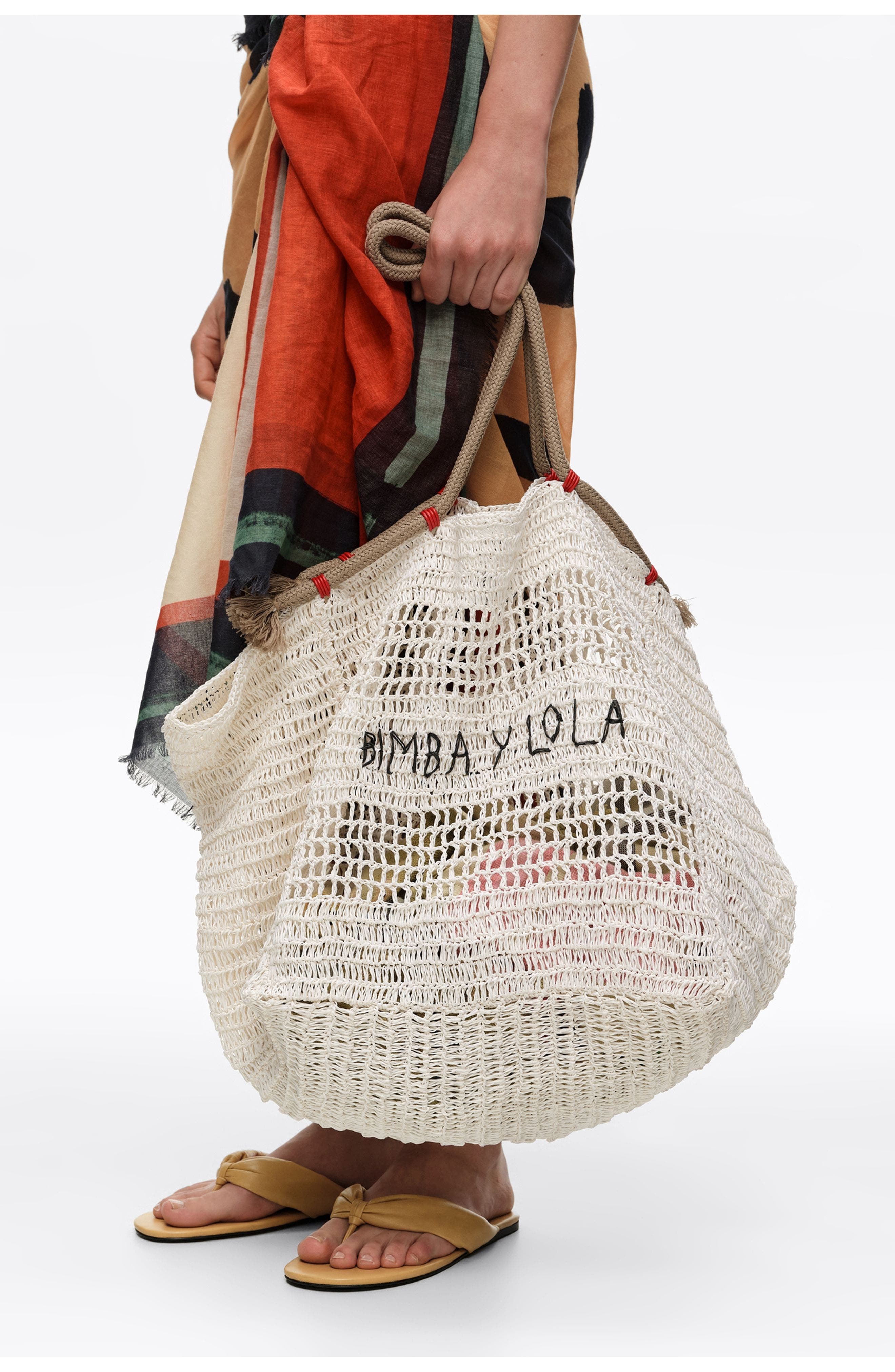 Bimba y Lola Large Paper Shoulder Bag, Alternate, color, White