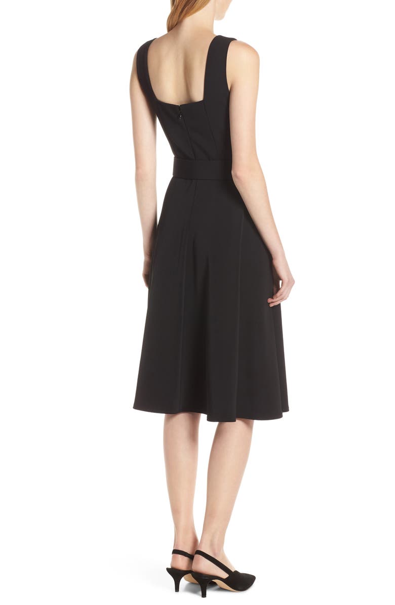 Harper Rose Belted Fit & Flare Square Neck Dress, Alternate, color, Black