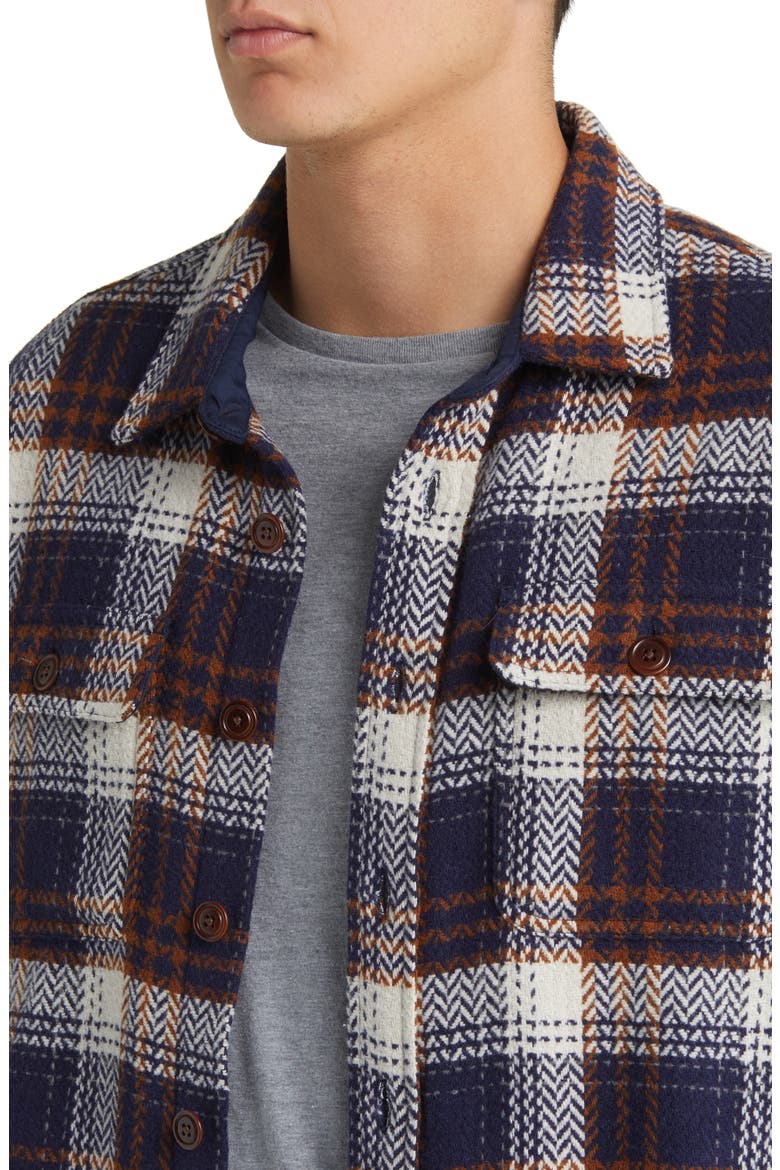 Berkshire Plaid Flannel Shirt Jacket, Alternate, color, NAVY UMBER CREAM