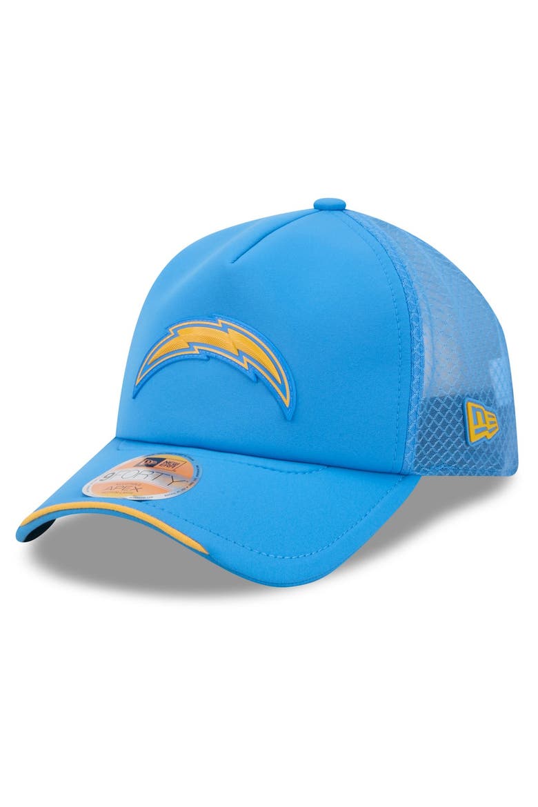 Men's New Era Powder Blue Los Angeles Chargers 2026 Sideline Apex 9FORTY Adjustable Trucker Hat, Main, color, Powder Blue