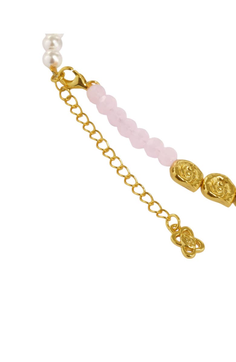 Ottoman Hands Waterproof Lapis and Pink Jade Beaded Necklace, Alternate, color, Gold