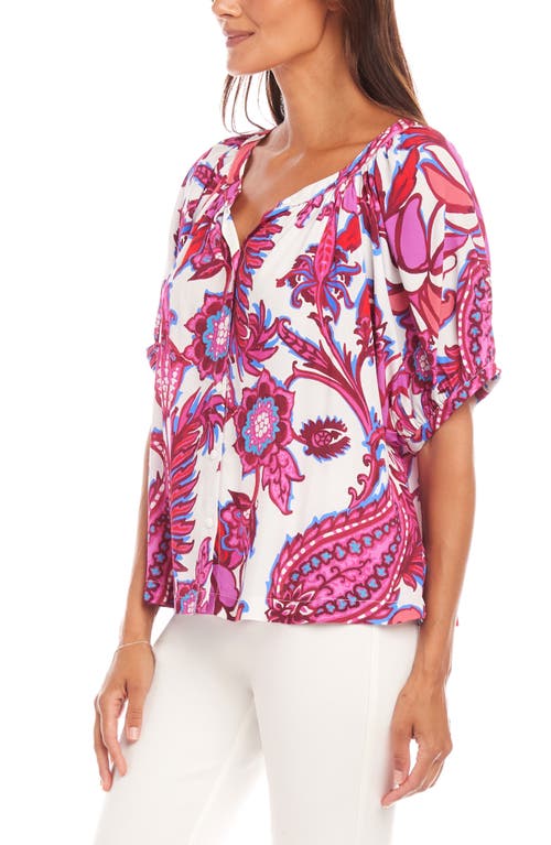 Karen Kane Print Peasant Top In Pink Multi