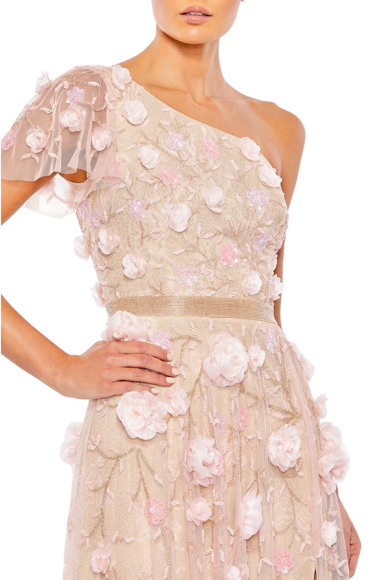 Mac Duggal Floral Embellished One Shoulder A Line Gown, Alternate, color, Blush Gold