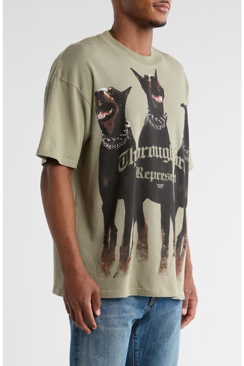Thoroughbred Oversize Cotton Graphic T-Shirt, Alternate, color, KHAKI