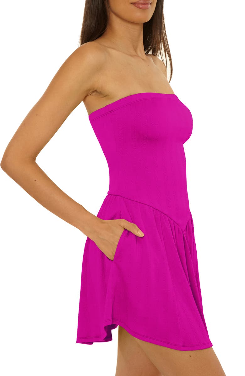 Becca Palma Strapless Cover-Up Minidress, Alternate, color, Hibiscus