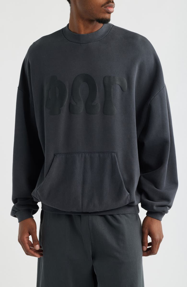 Fear of God Essentials '90s Graphic Crewneck Sweatshirt, Main, color, Washed Iron Grey
