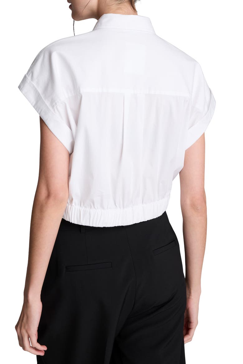 Cap Sleeve Crop Button-Up Shirt, Alternate, color, PURE WHITE