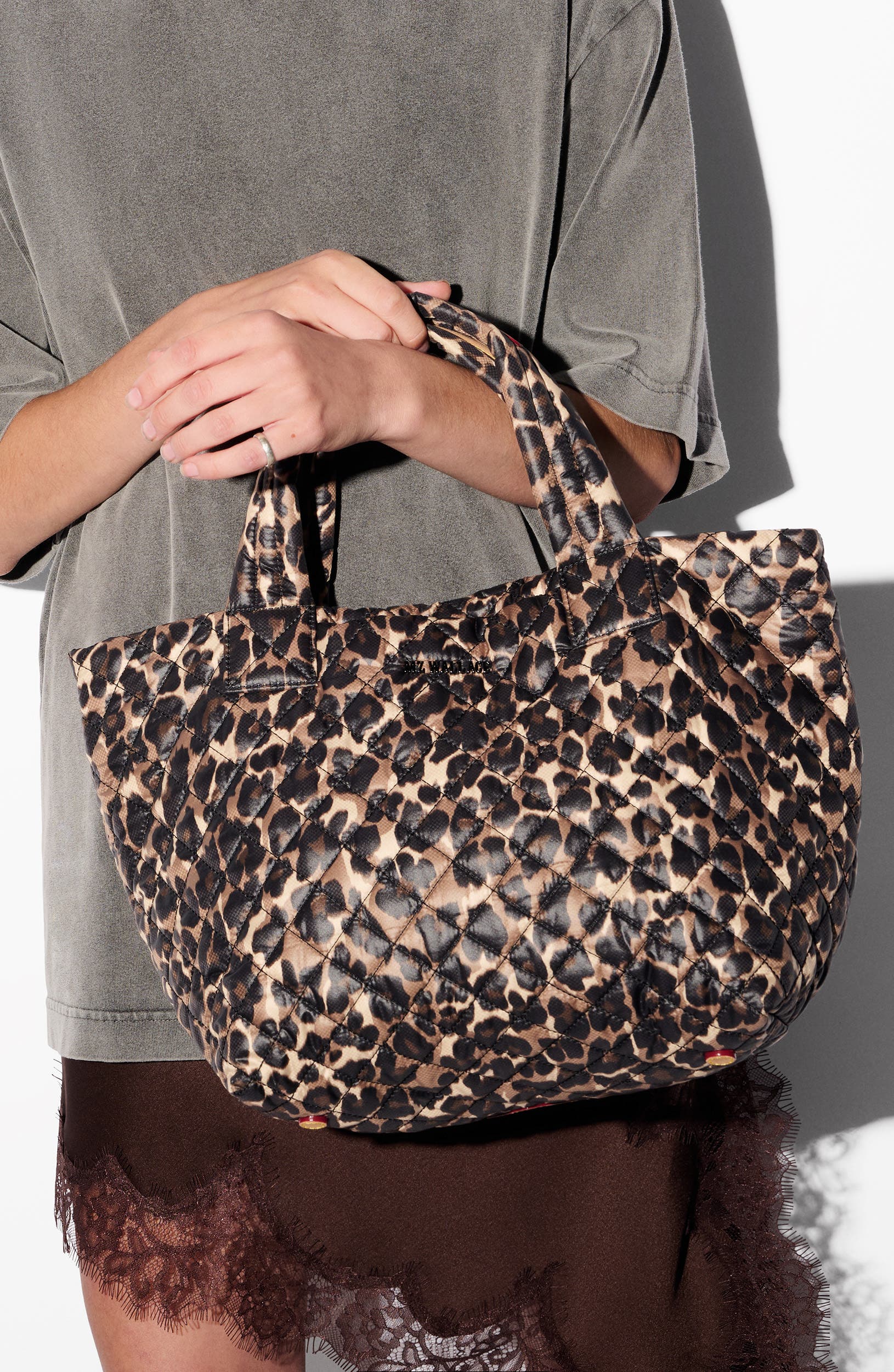 MZ Wallace Small Metro Deluxe Quilted Nylon Tote, Alternate, color, Leopard