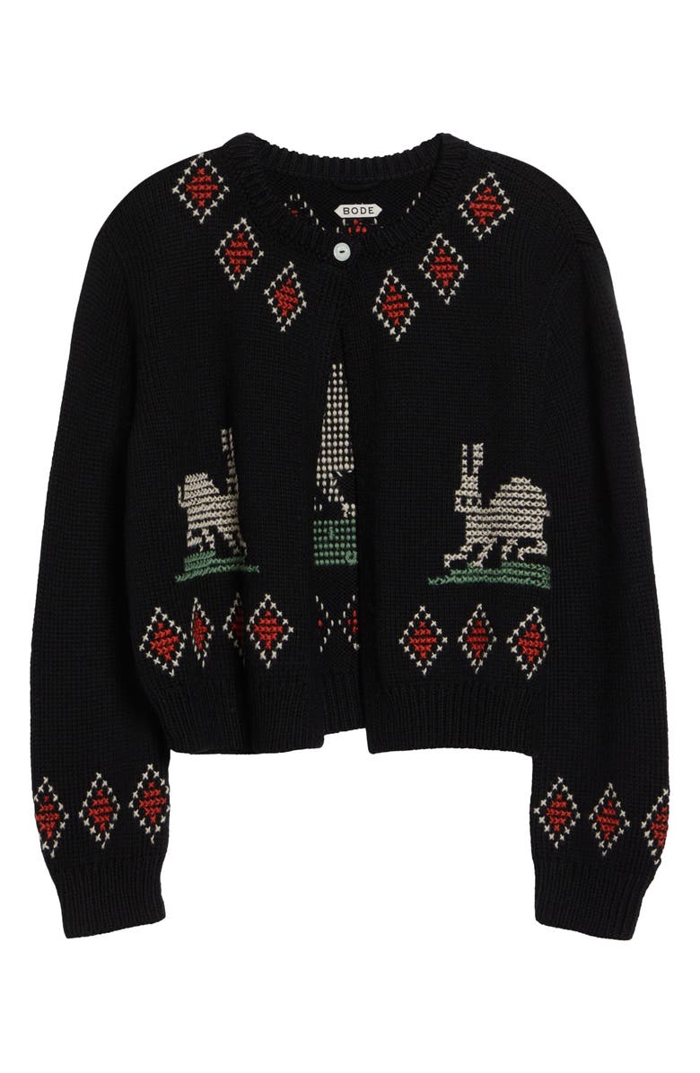 Bode Bunny Cross Stitch Wool Cardigan, Main, color, Black