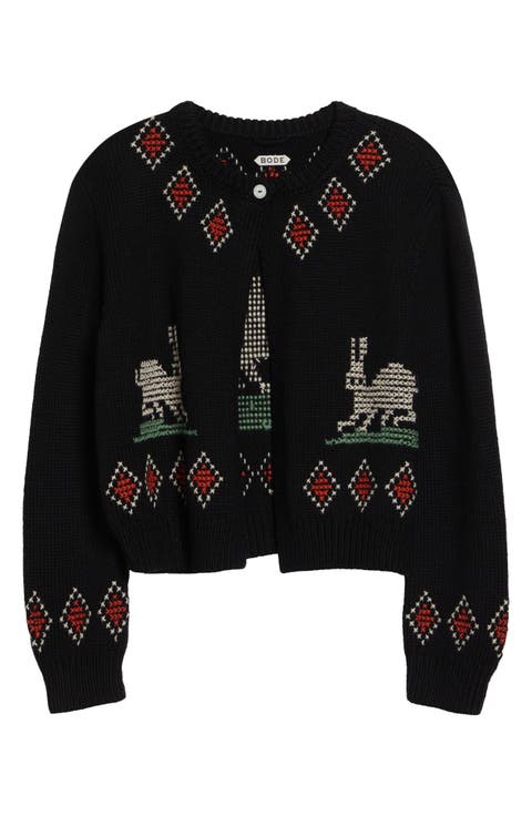 Bunny Cross Stitch Wool Cardigan