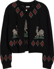 Bode Bunny Cross Stitch Wool Cardigan