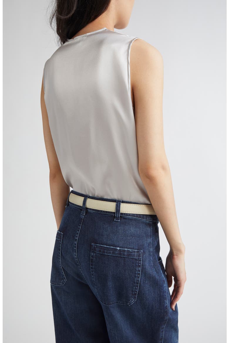 Pleated Sleeveless Silk Satin Top, Alternate, color, 75 PEARL GREY