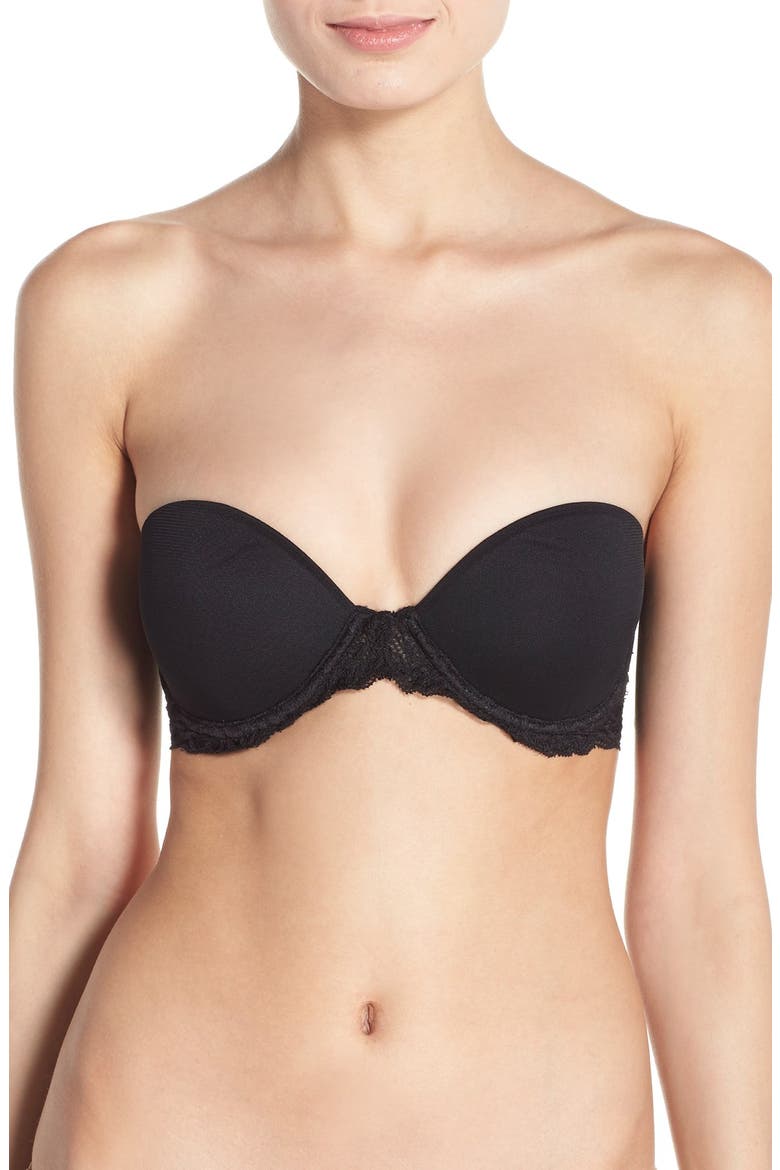 Feathers Underwire Plunge Strapless Bra, Main, color, BLACK