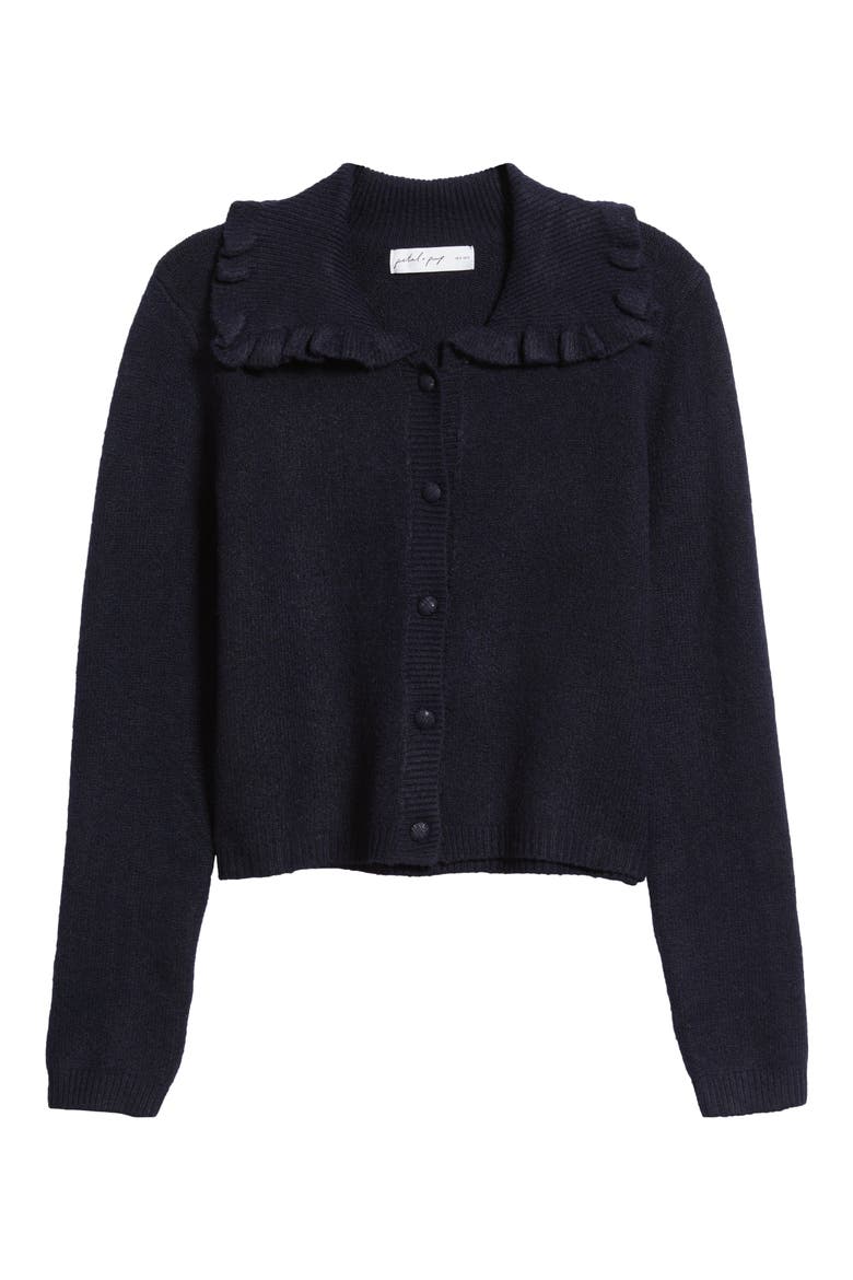 Carmello Frill Collar Cardigan, Alternate, color, NAVY