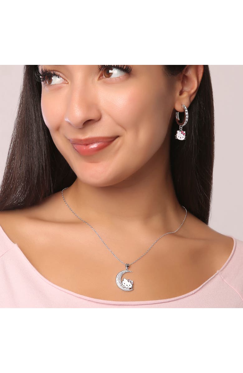 Hello Kitty Moon Cubic Zirconia Pendant, Alternate, color, Silver