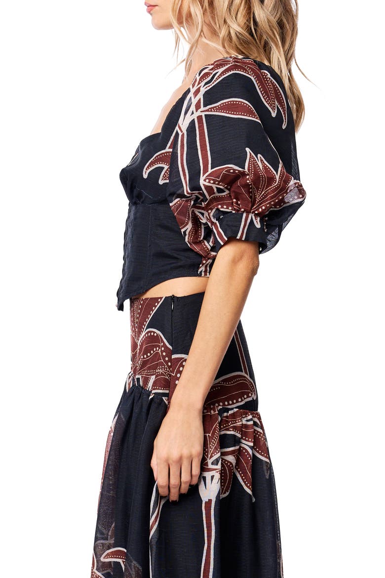 Caribla Puff Sleeve Corset Top, Alternate, color, BLACK MULTI