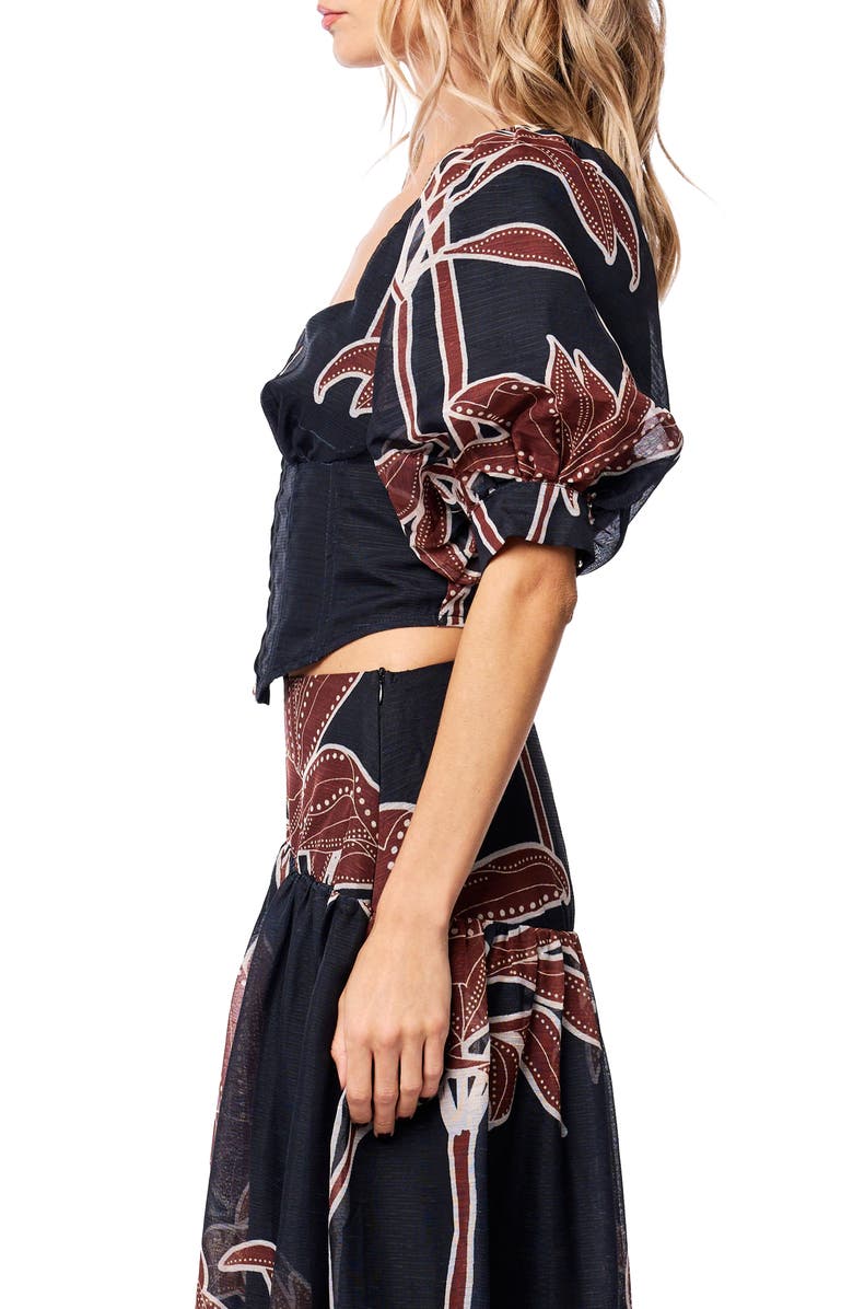 CIEBON Caribla Puff Sleeve Corset Top, Alternate, color, Black Multi