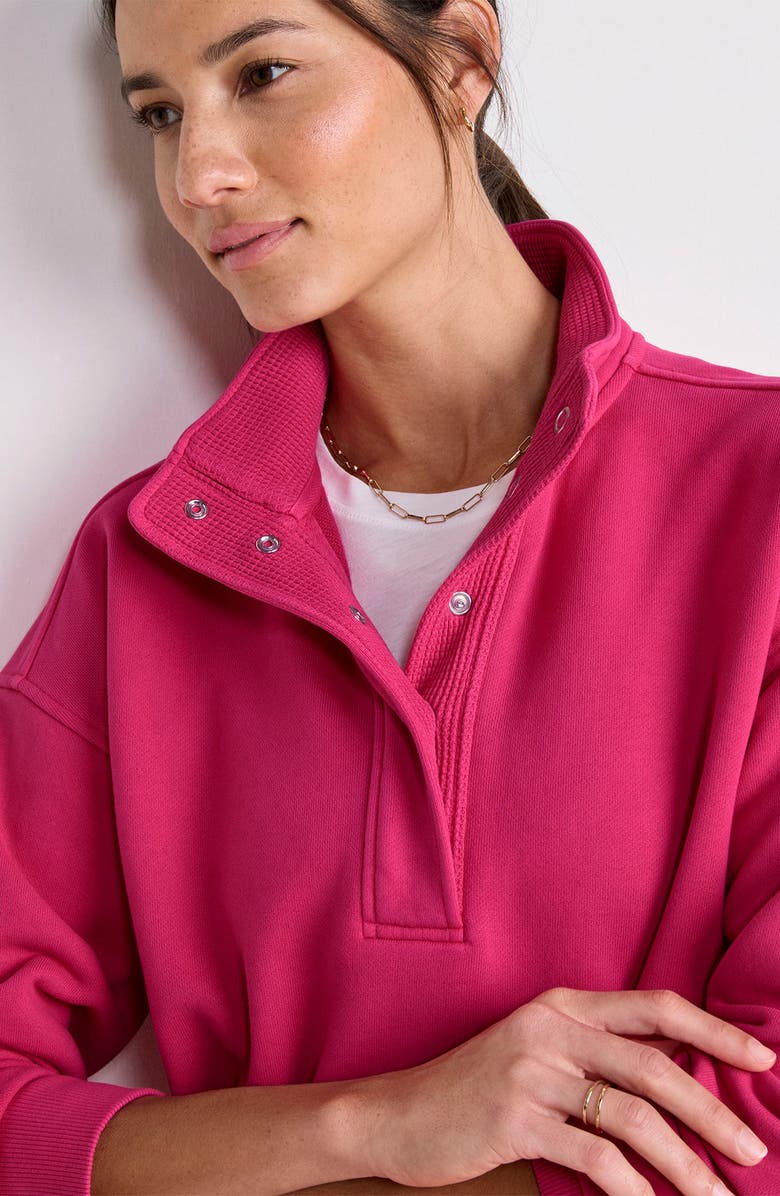 vineyard vines Waffle Mix Half Snap Cotton Pullover, Alternate, color, Charm Pink