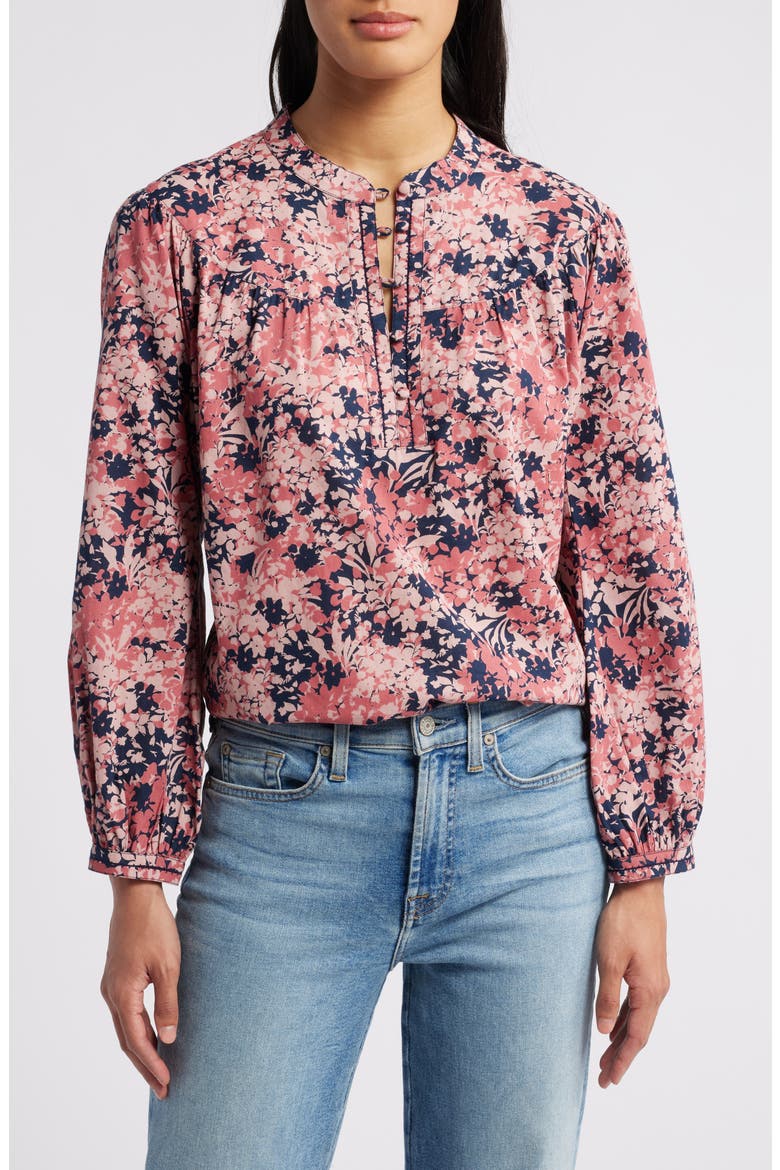 Floral Cotton Split Neck Top, Main, color, NAVY- PINK SHADOW FLORAL
