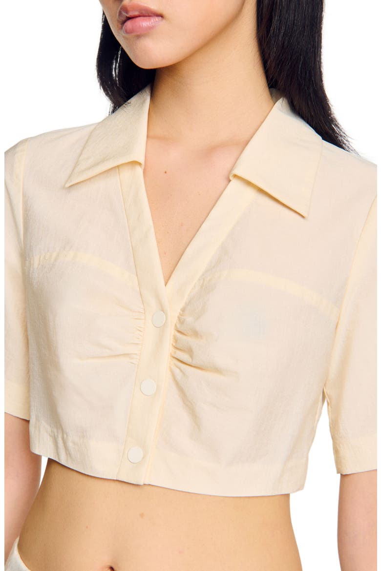 Cropped gathered shirt, Alternate, color, Ecru