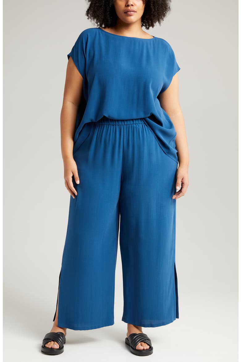 Wide Leg Slit Hem Ankle Pants, Main, color, ATLANTIS