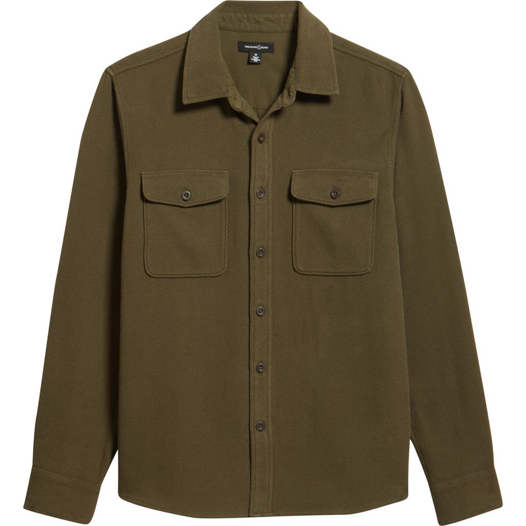 Treasure & Bond Texture Twill Button-up Shirt In Green