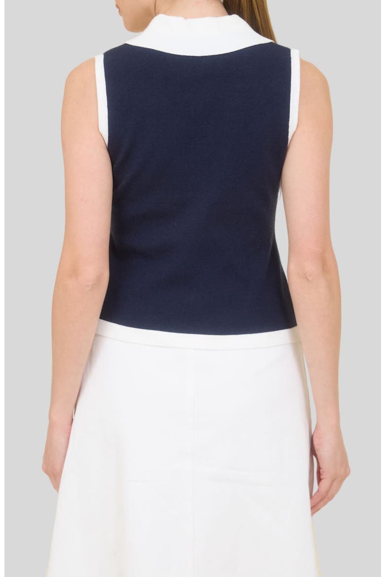 Sleeveless Button-Up Sweater, Alternate, color, NAVY/ WHITE