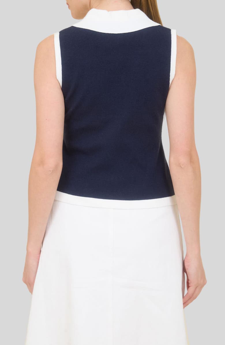 ZOE AND CLAIRE Sleeveless Button-Up Sweater, Alternate, color, Navy/ White