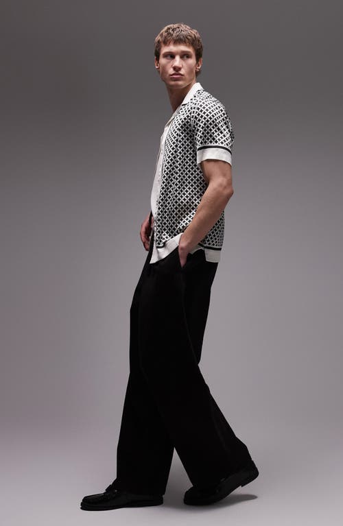 Topman Short Sleeve Geo Satin Shirt In Black