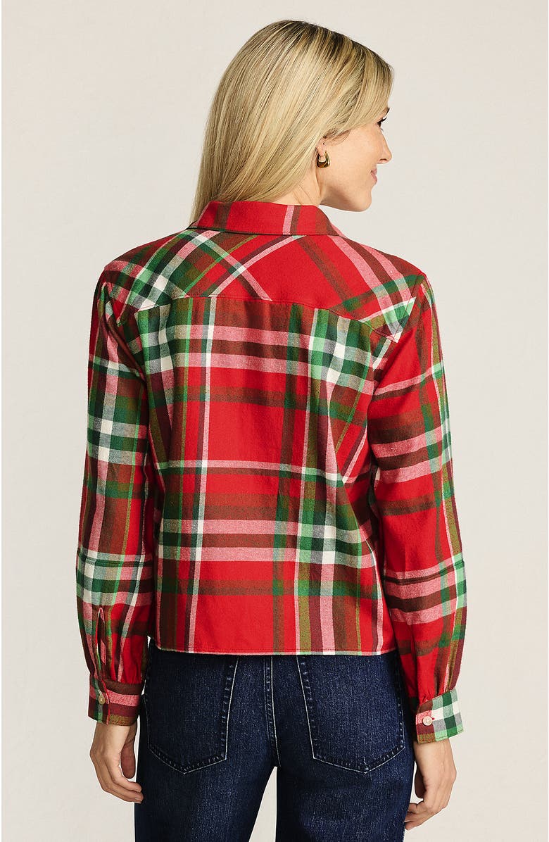 Lands' End Cropped Flannel Shirt, Alternate, color, Compass Red/Emerald Plaid