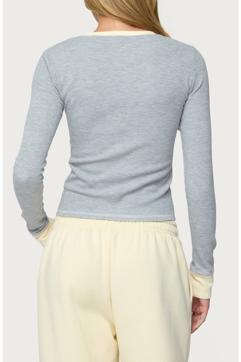 Rora Contrast Trim Crop Cotton Blend Waffle Top, Alternate, color, GRAY-MELANGE