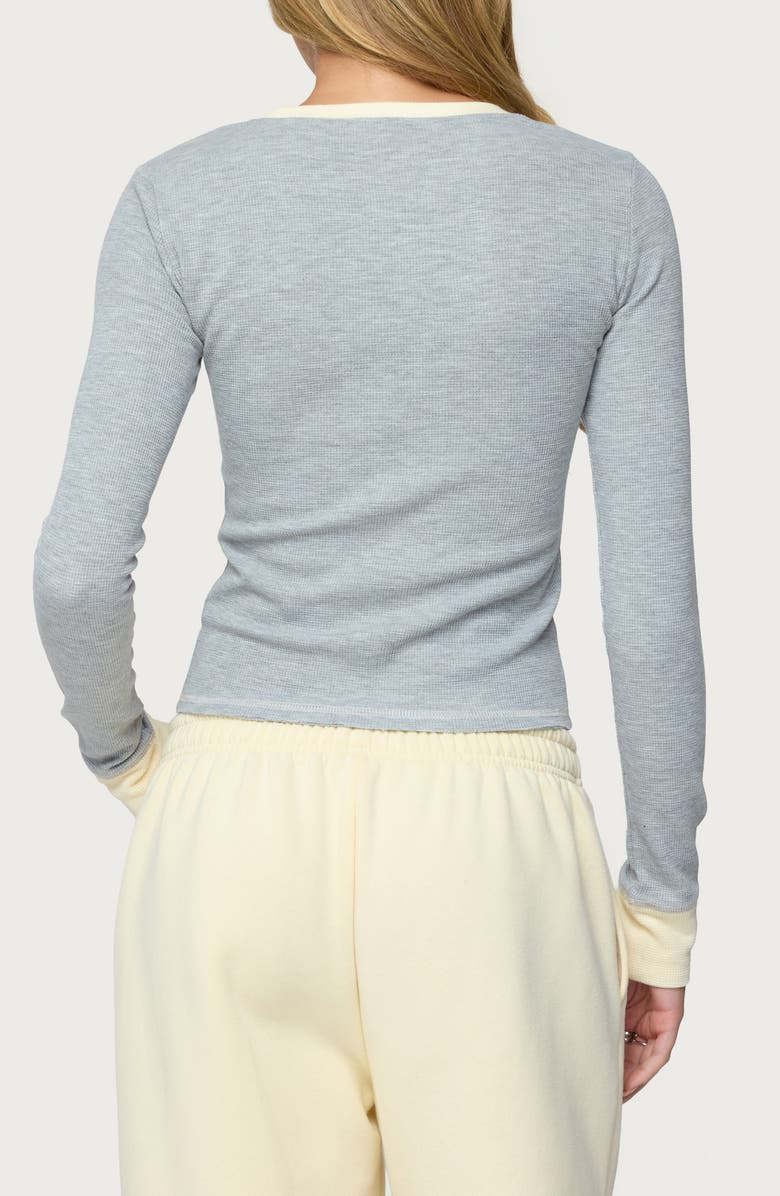 EDIKTED Rora Contrast Trim Crop Cotton Blend Waffle Top, Alternate, color, Gray-Melange